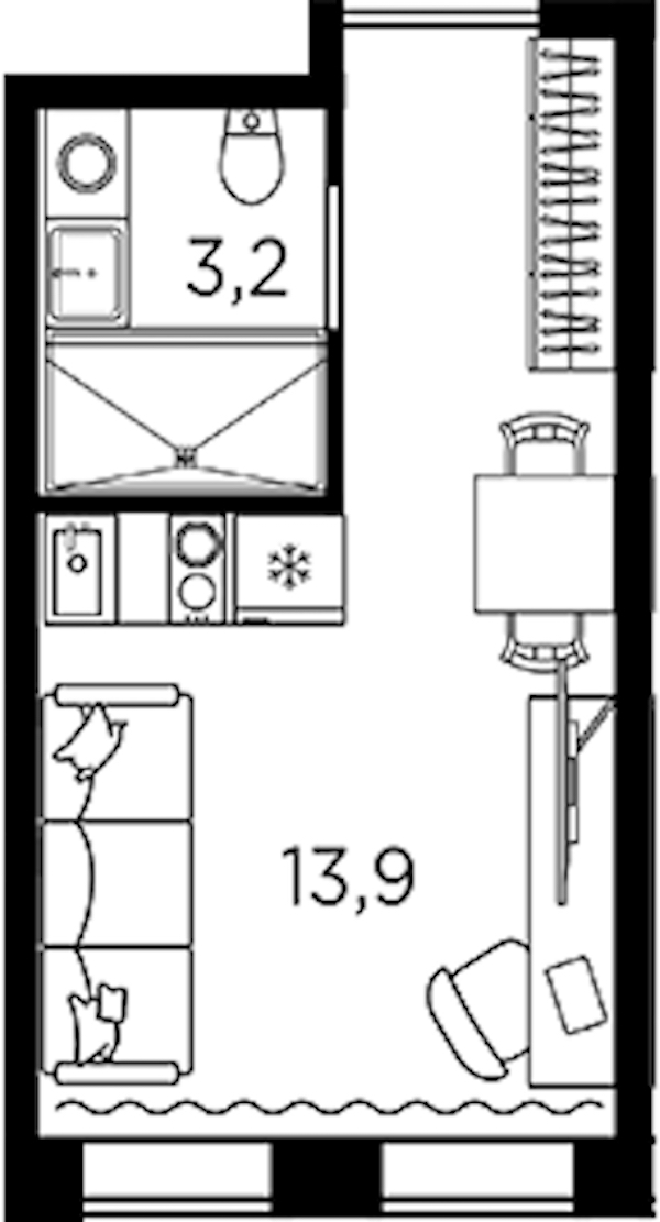 Квартира студия 17.1 м², 13/13 эт., ЖК «AVENIR Industrial»